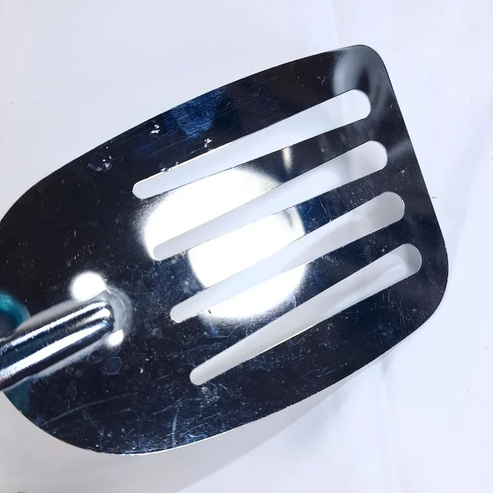 Vintage EKCO USA Chromium Plated Slotted Spatula turner Avocado‎ Green Handle